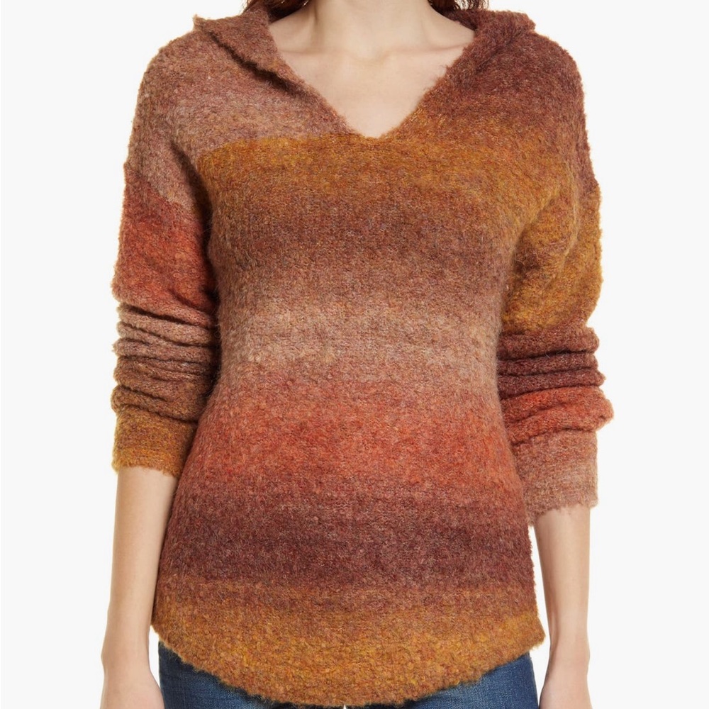 fuzzy hooded ombré sweater